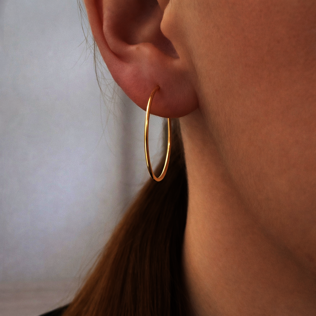 Žluté zlato drátové kruhy náušnice 3cm